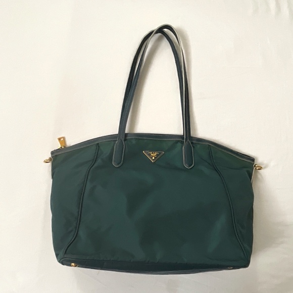 PRADA Vintage Tessuto Saffiano Trimmed Shoulder Tote Green - Picture 1 of 16